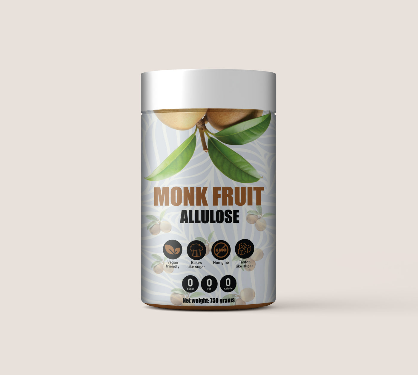 Monk Fruit-sötningsmedel, en naturlig och hälsosam ersättning för socker. Monk Fruit, även känd som " Luo Han Guo", är en subtropisk frukt som har odlats i Asien i århundraden, uppskattad för sin sötma och hälsofördelar.

Vi har kombinerat Monk Fruit-extrakt med Allulos för att skapa en perfekt balans av sötma utan att påverka glykemiska nivåer. Denna produkt är idealisk för personer som följer Keto-dieter, barn med ADHD och diabetiker, samt för alla som söker ett hälsosamt alternativ till traditionellt soc